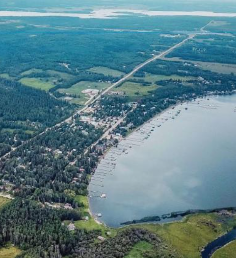 Aerial view of Seba Beach on Lake Wabamun, Alberta